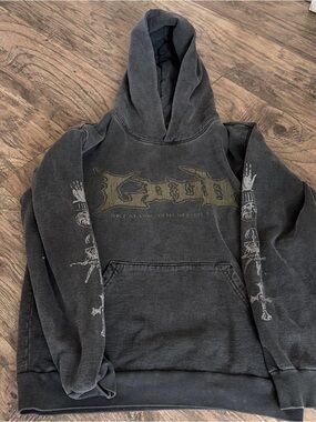 Black Graphic Pullover Hoodie with Front Logo SKI MASK THE SLUMP GOD